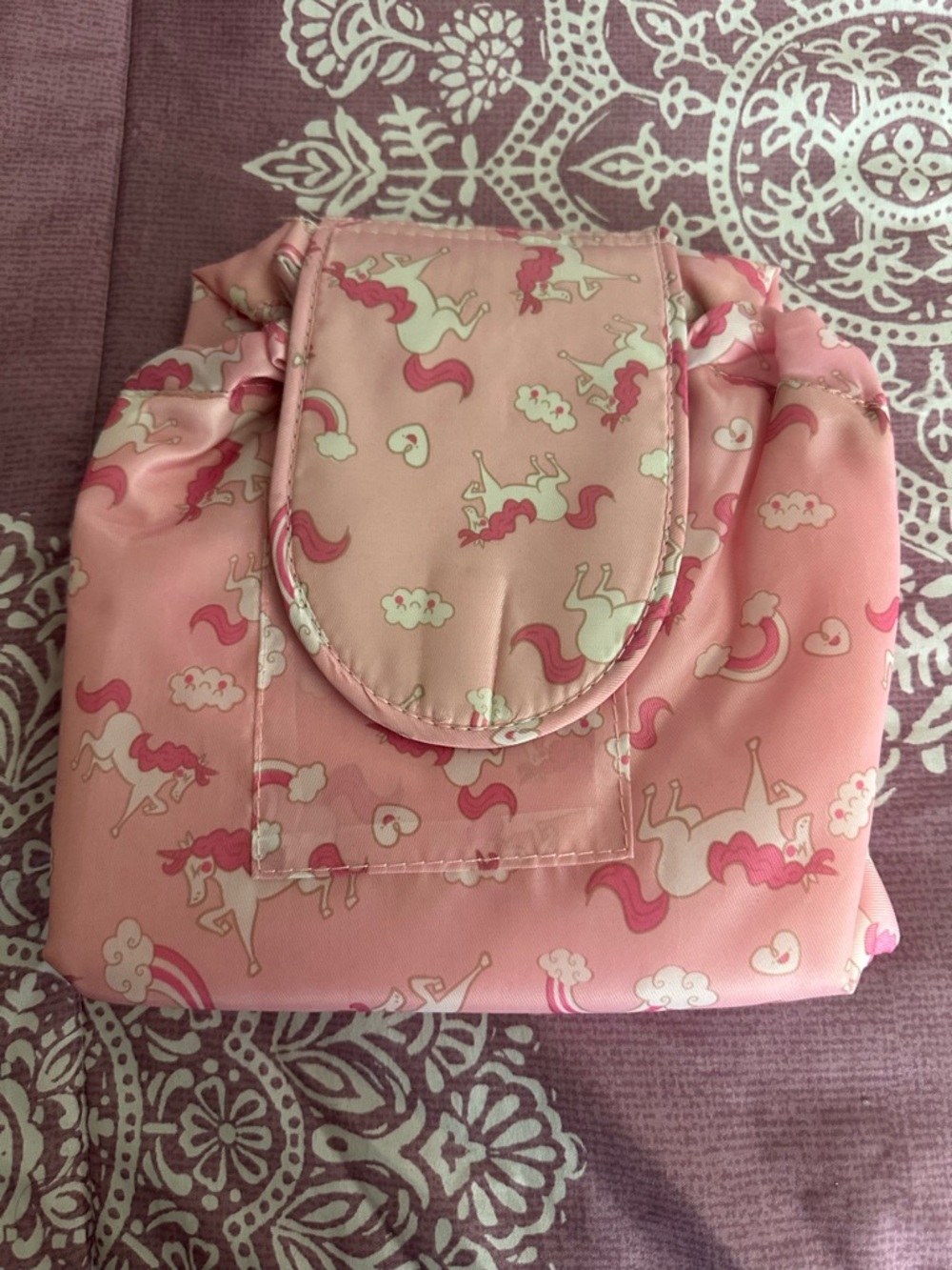 Pink Unicorn Drawstring Girls Makeup Holder - Or bag